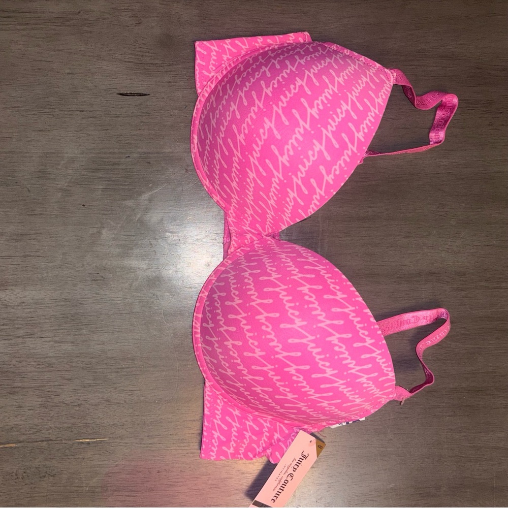 Juicy Couture Pink Script Print Bra set of 2 size 42D NEW